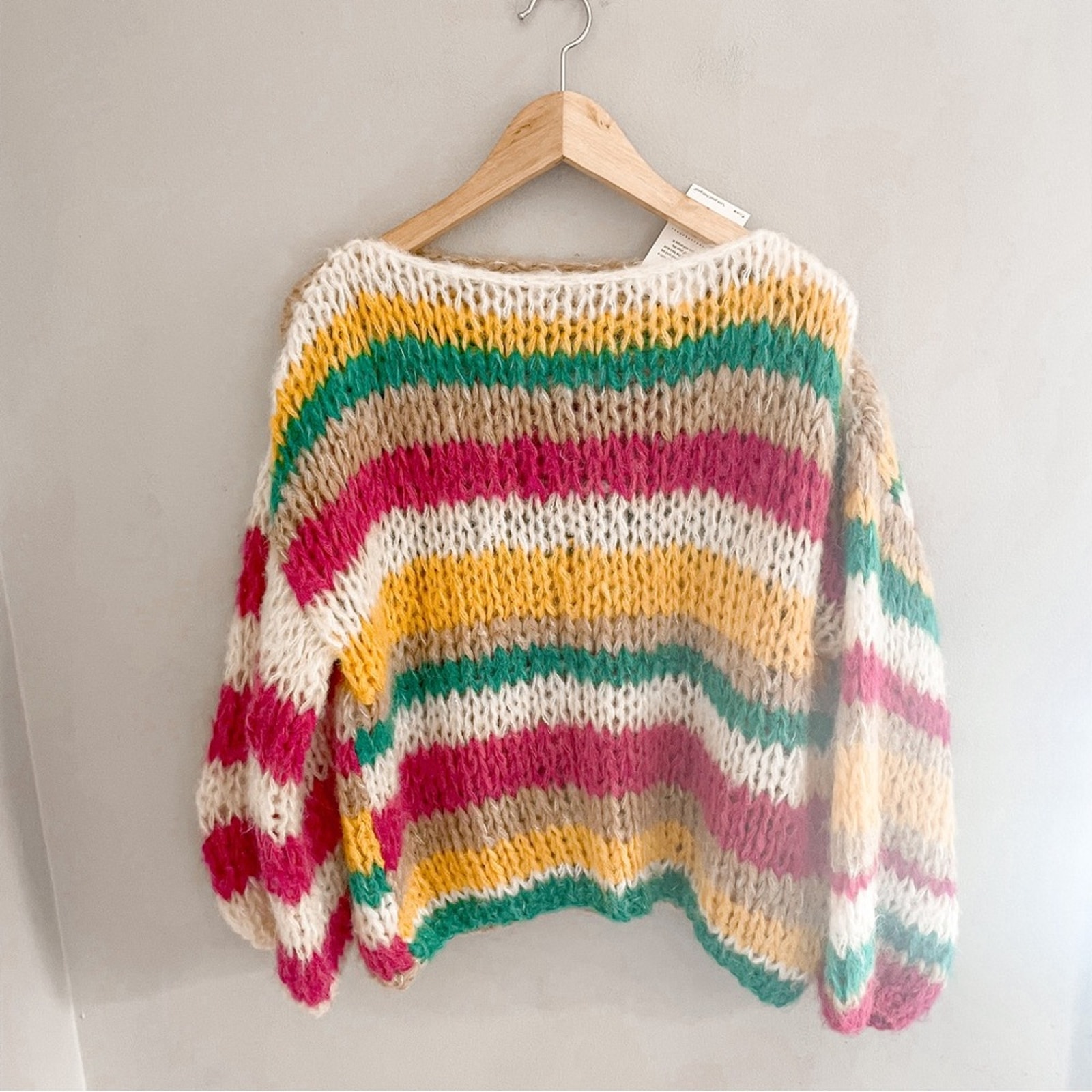 E With Love - Multi Striped Pullover Knit Sweater New Alpaca Merino Wool Stripe